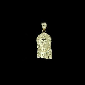10K Yellow Gold Diamond Cut Jesus Face Head Charm Pendant